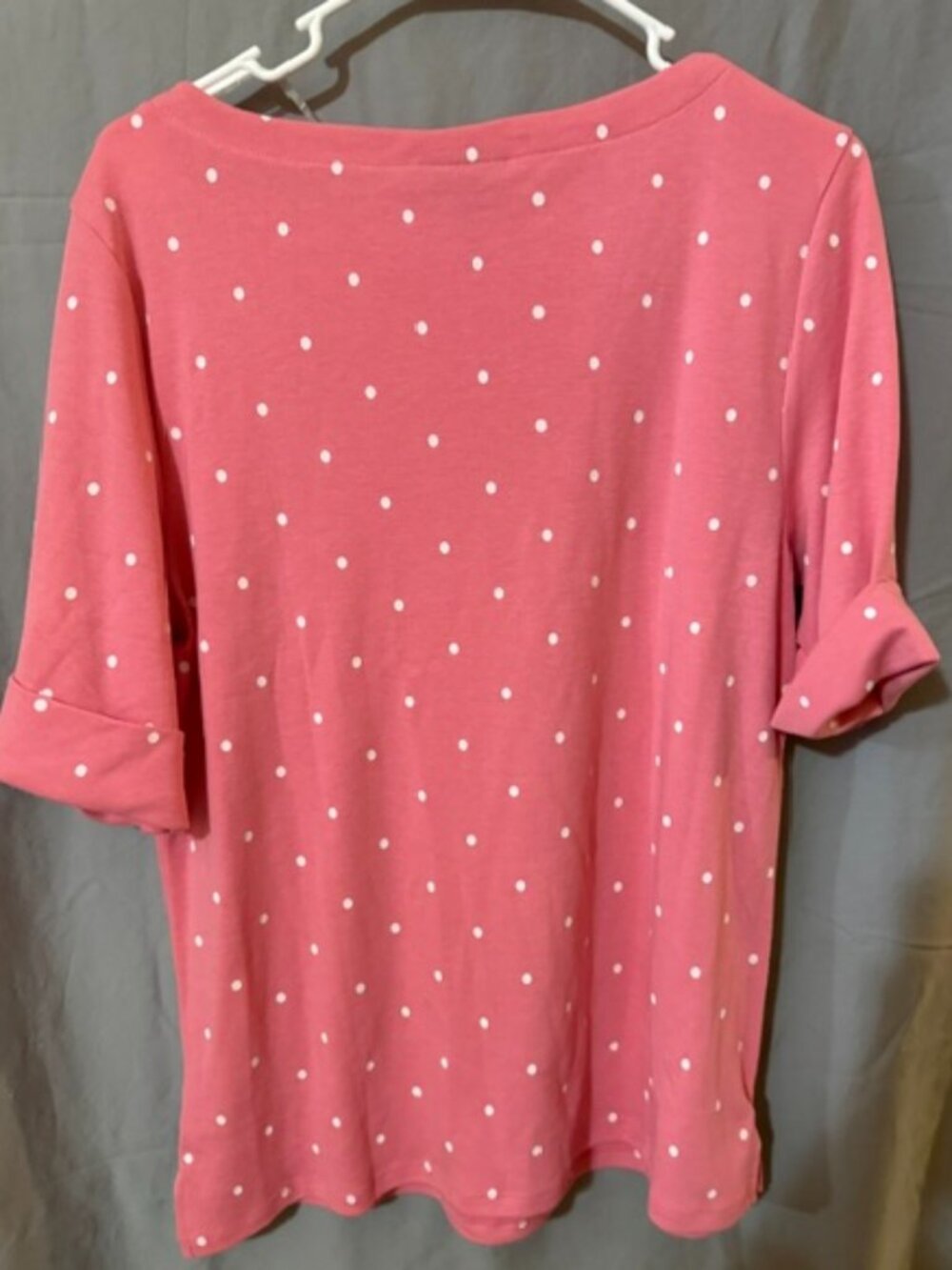 Style & Co. XL Pink White Polka Dot Ruffle Sleeve Top SKU183 - Picture 3 of 3